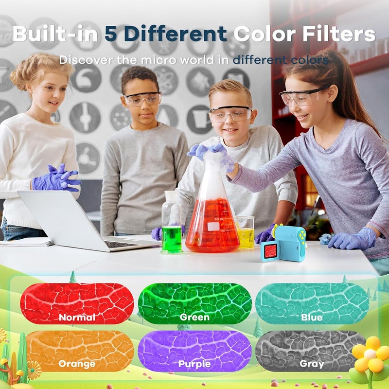 Hideal HP60 IPS Microscope for Kids: [Auto On & Off] [3-in-1] 2" Portable Handheld Microscope Miniscope, Pocket Mini Scope Educational Science Kit, Christmas Birthday Gifts for Kids, PC View, Blue - Image 4